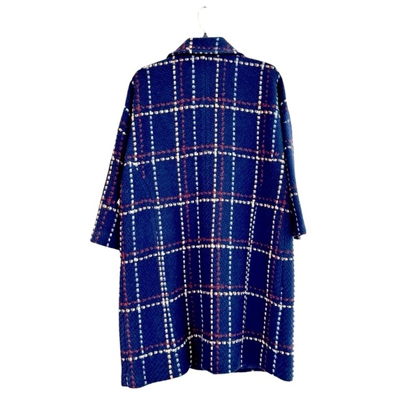 Halogen Women’s 3/4 Length Topper Coat. Navy Rust Plaid. Size S/M - Picture 3 of 10